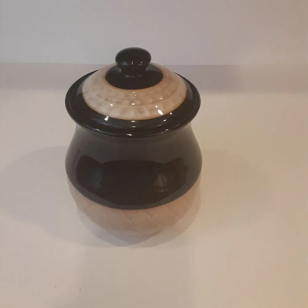 Stoneware Canister w/ Seal Tight Lid Masculine Earth Tones 6.5